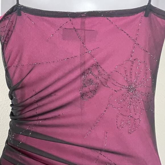 City‎ Triangle Y2K Whimsigoth Fairygore Dress S Black Beaded Pink Lining Floral - Picture 7 of 8